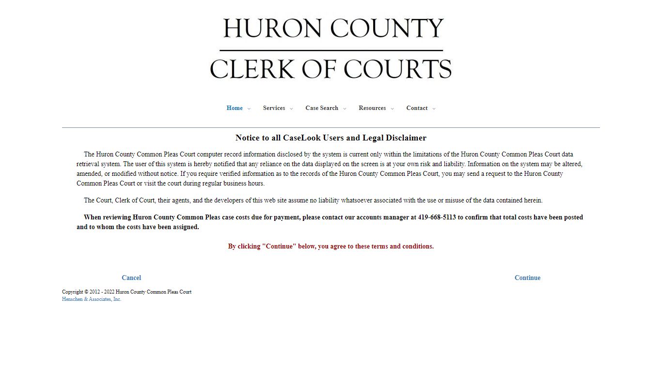 Huron County Common Pleas Court - Record Search